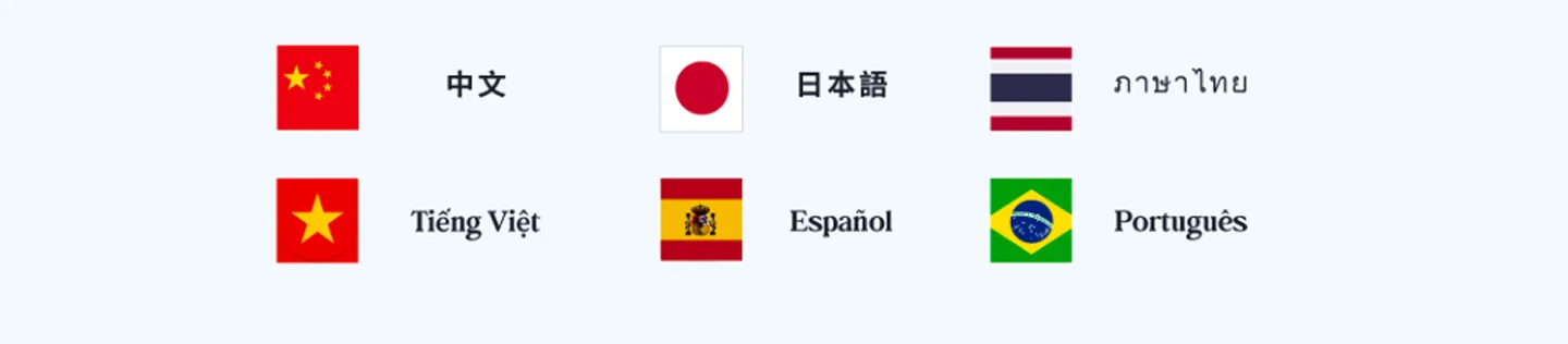 Traducciones en tiempo real disponibles: chino, japonés, tailandés, vietnamita, español, portugués